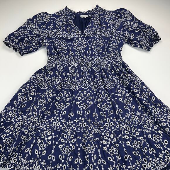 Sugarlips Rosie Eyelet Floral Split V-Neck Mini Dress Navy Blue-White Size M - Picture 13 of 13
